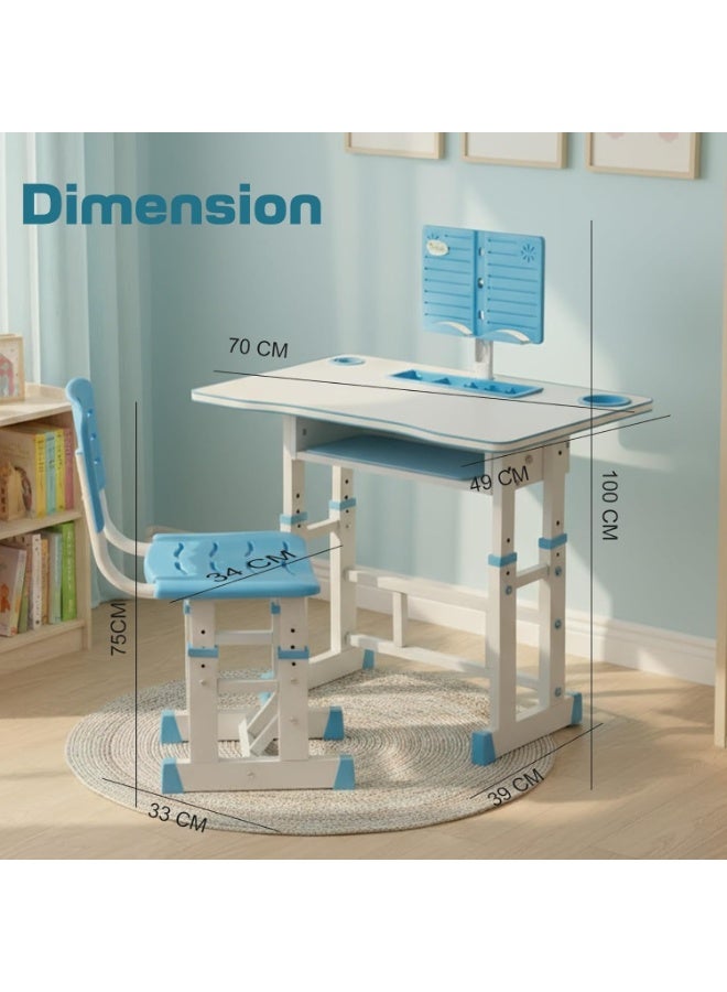 BAYBEE Childrens Study Table and Chair Set for Kids 2+ Years Boys & Girls | Height Adjustable Study Desk with Book Holder, Storage Drawer & Footrest | Ergonomic Kids Study Table for Reading & Writing Blue - Image 2